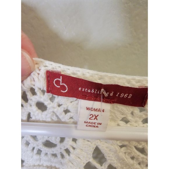 cb established Size 2X Womens Top Cream Boho Hippie Crochet Tassel Tie - Picture 3 of 5